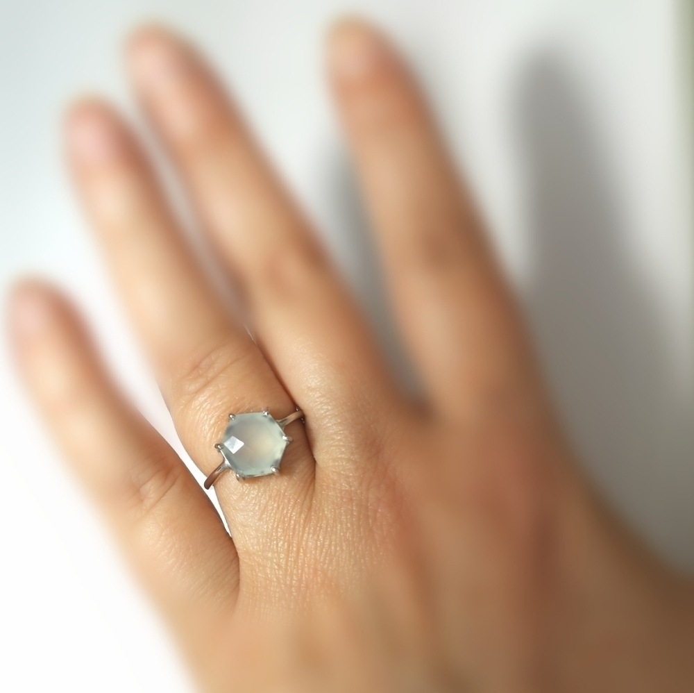 Modernist sterling silver aqua chalcedony ring size 8
